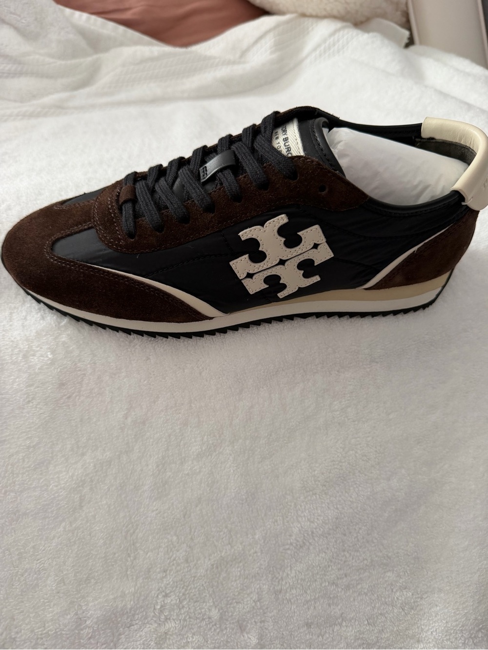 Tory Burch Men's Brown, Black & Cream Logo Runner Sneaker